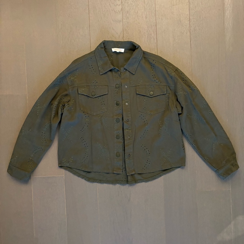 Solitaire Olive Green Snap Button Eyelet Jacket